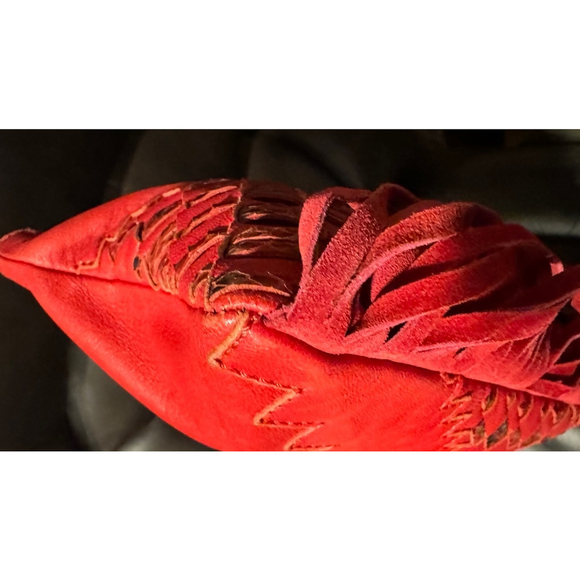 Jimmy Choo Tita Red Snakeskin Woven Fringe Crossbody/Clutch RARE - Picture 8 of 14